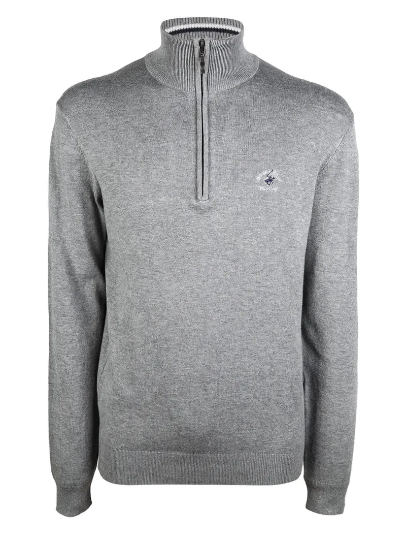 Pullover da uomo mezza zip in maglia - grigio