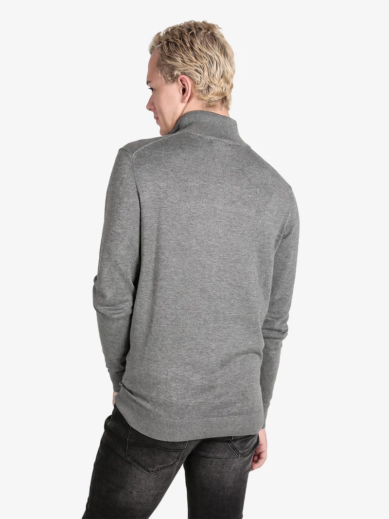 Pullover da uomo mezza zip in maglia - grigio