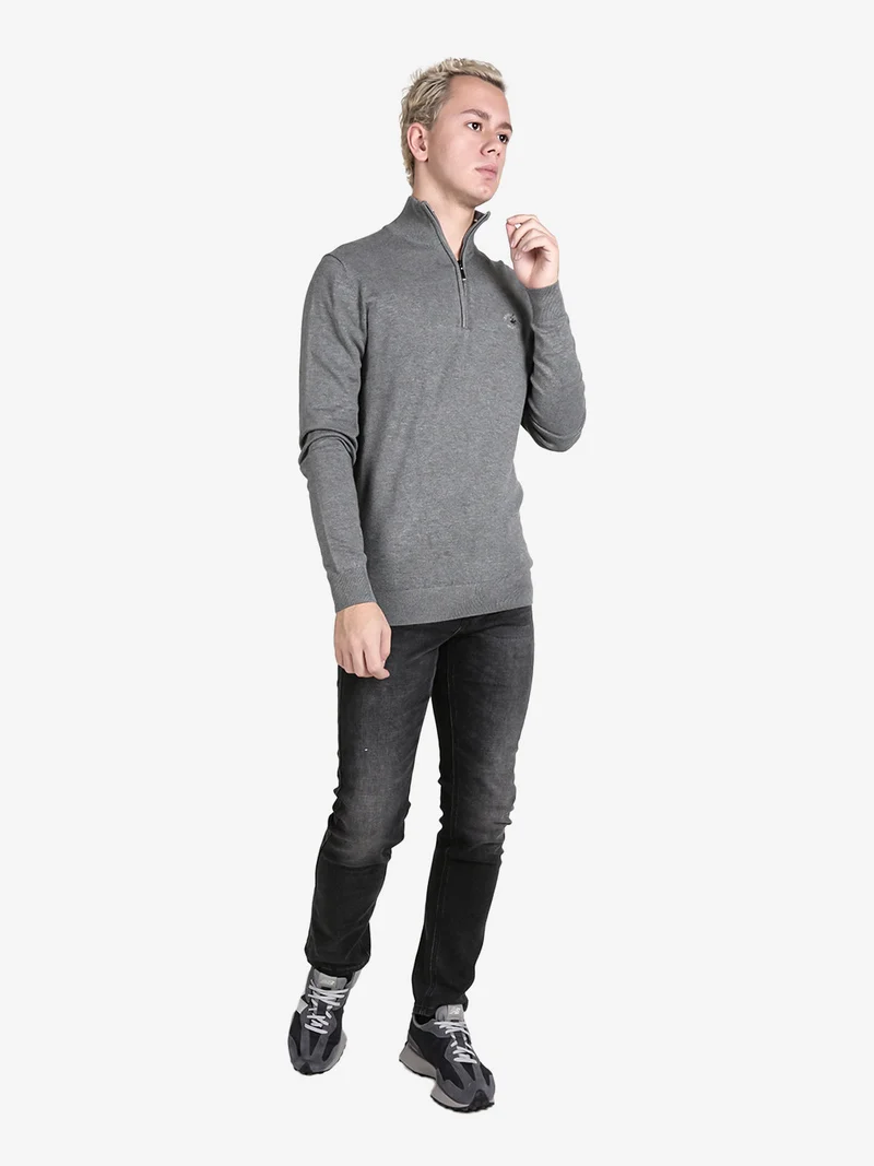 Pullover da uomo mezza zip in maglia - grigio