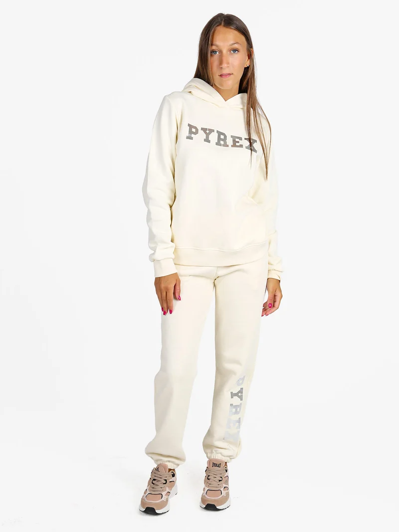 Pantaloni tuta da donna felpati con elastico finale - panna