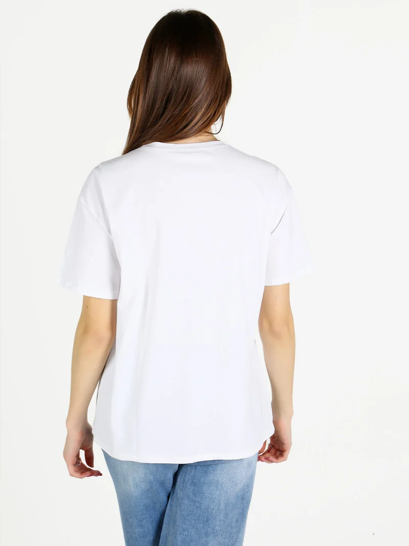 T-shirt donna con pietre e strass - bianco