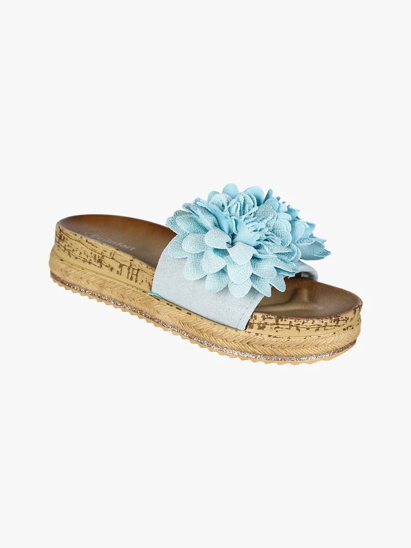 Ciabatte donna con fiore e platform - blu