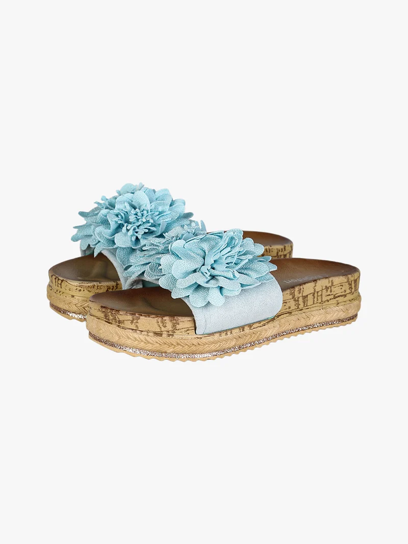 Ciabatte donna con fiore e platform - blu