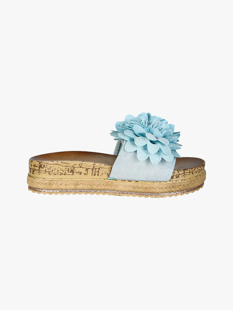 Ciabatte donna con fiore e platform - blu