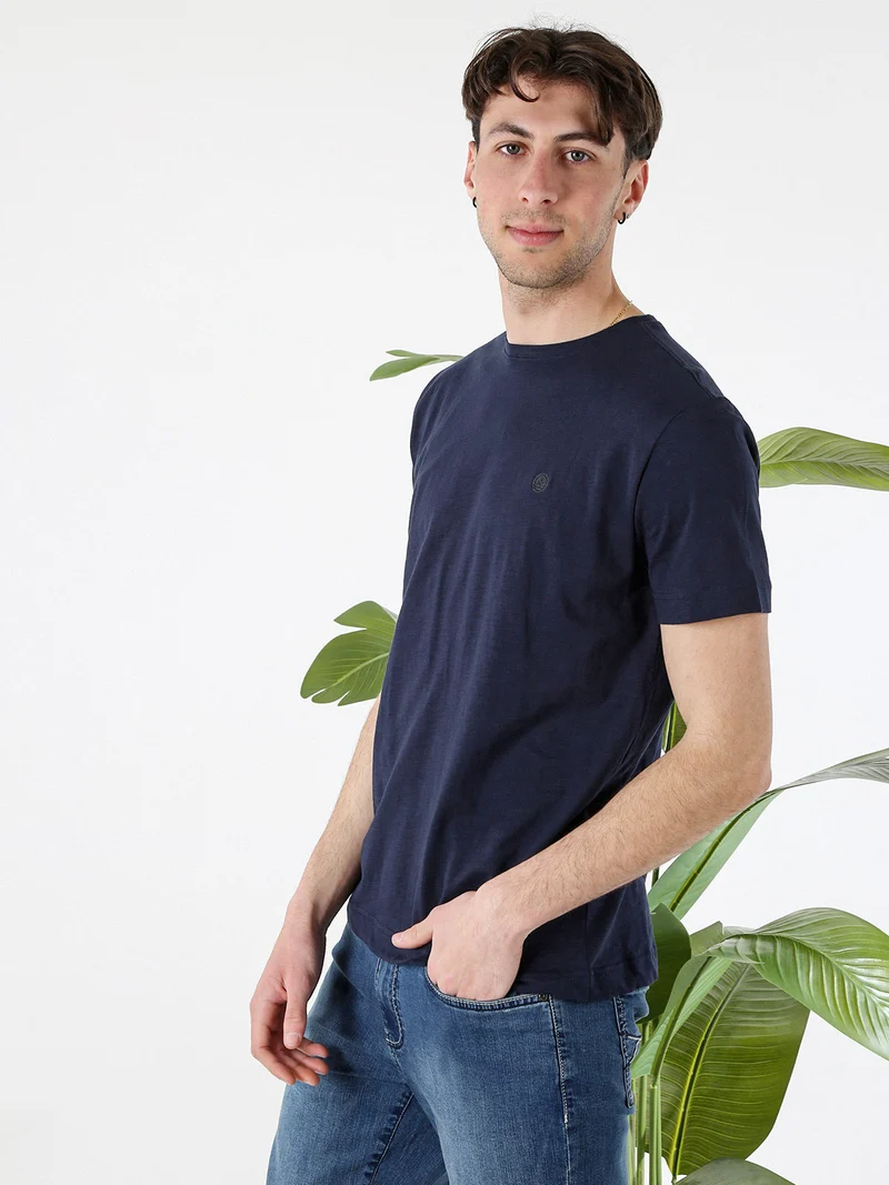 T-shirt da uomo in cotone con logo - blu scuro