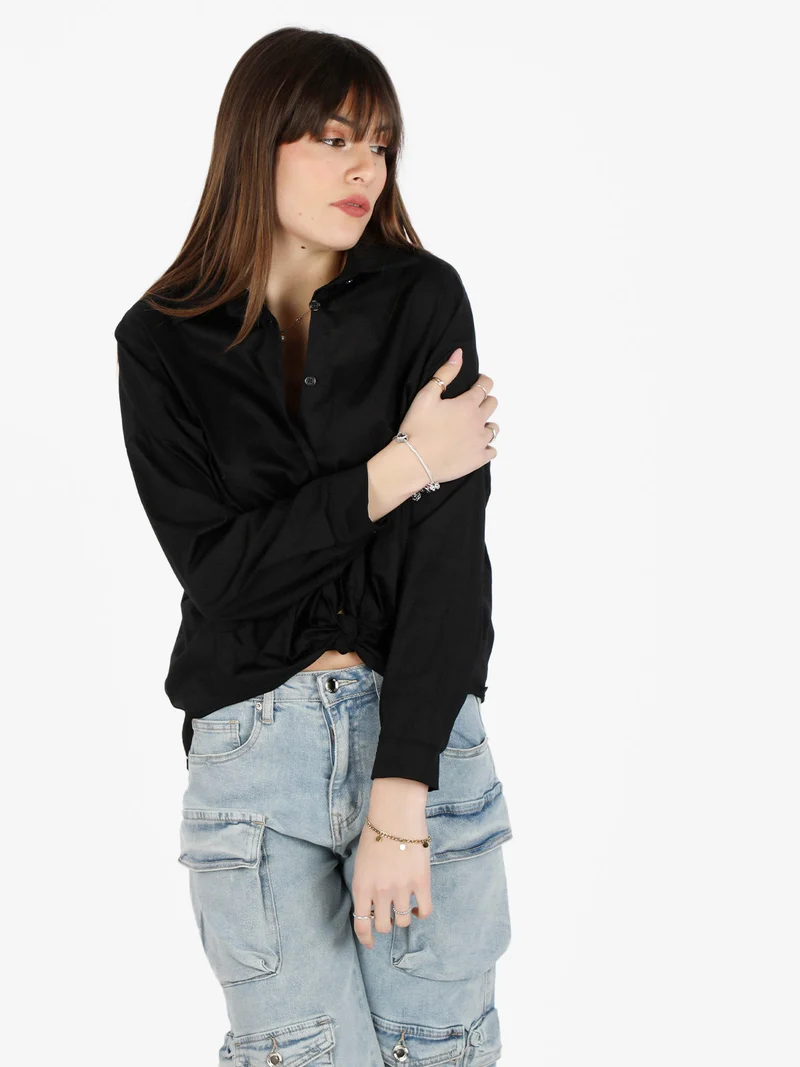 Camicetta donna annodata in cotone - nero