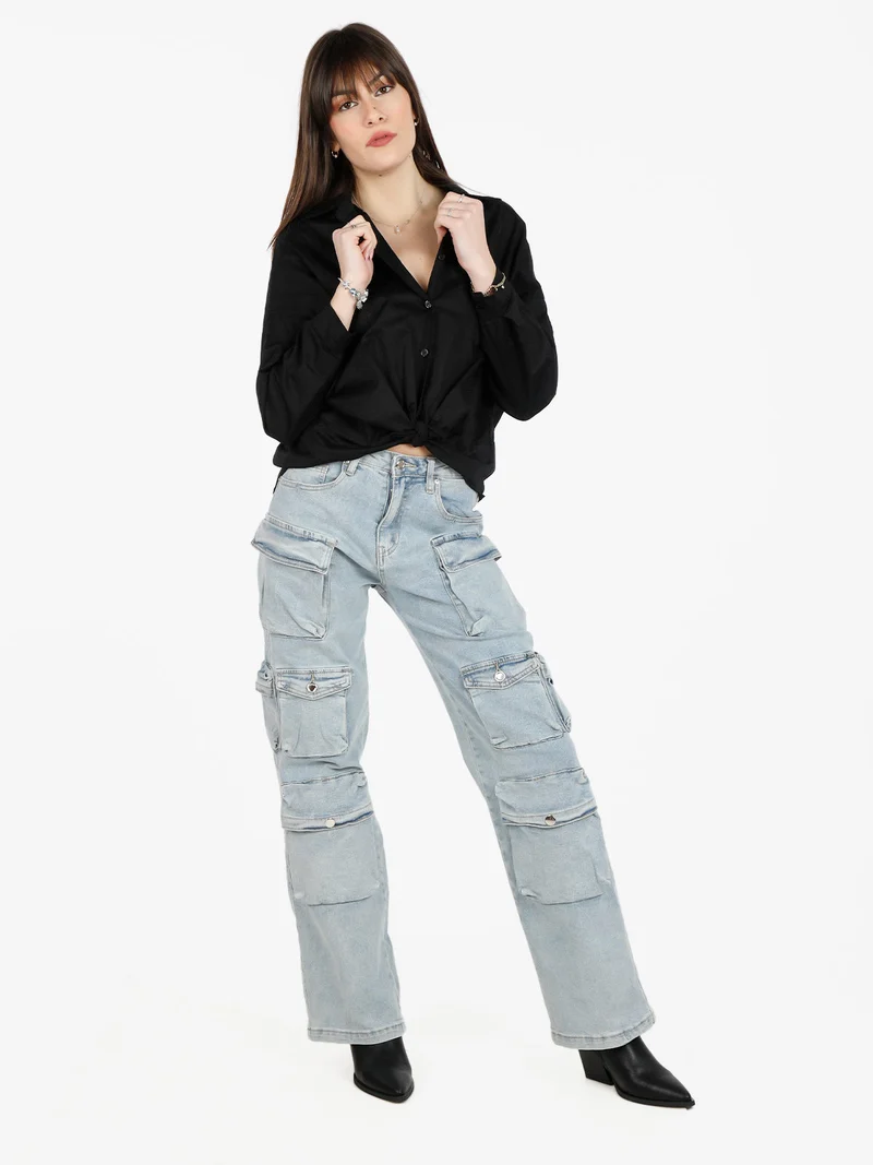Camicetta donna annodata in cotone - nero