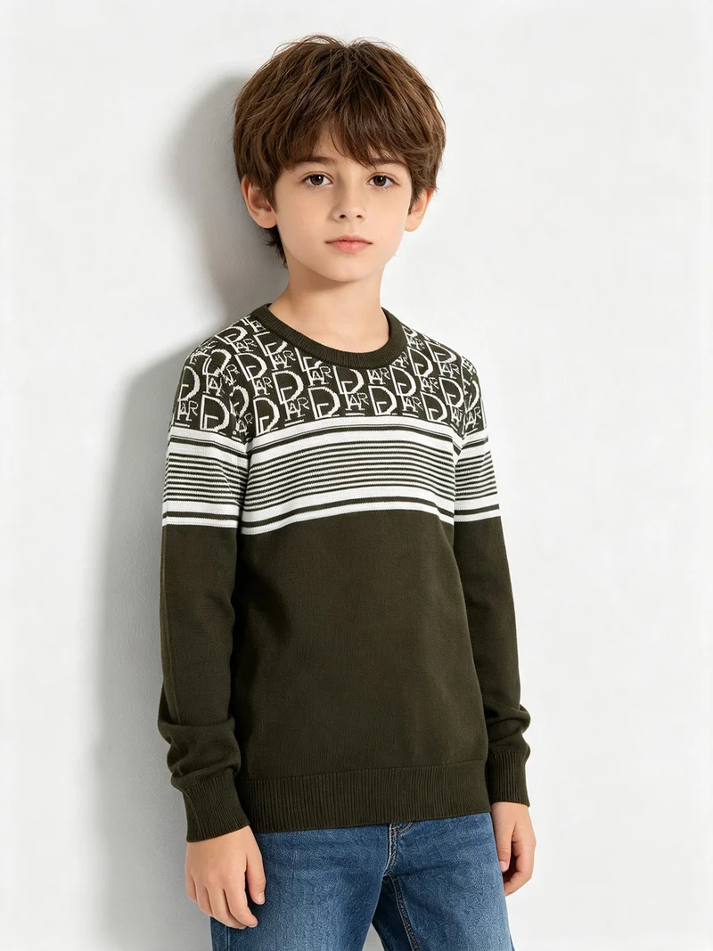 Pullover girocollo da bambino in maglia - militare