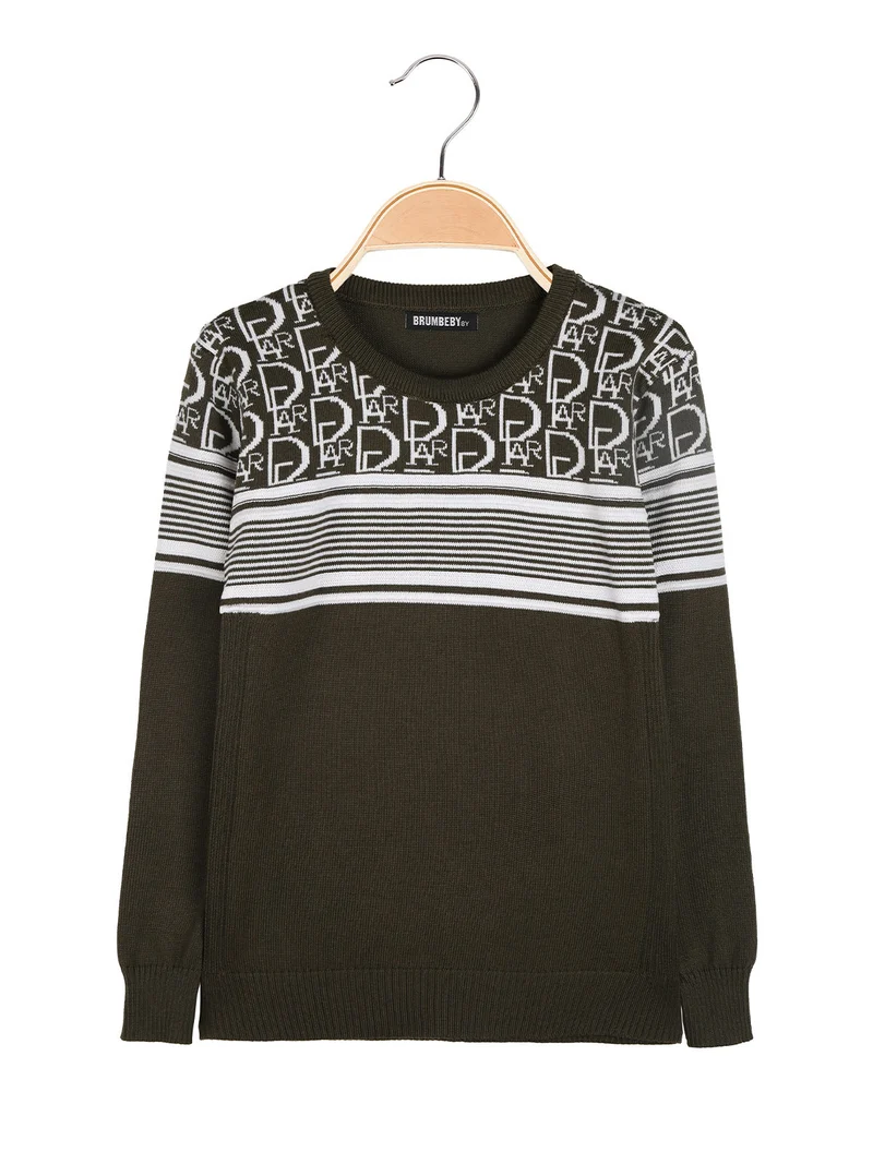 Pullover girocollo da bambino in maglia - militare