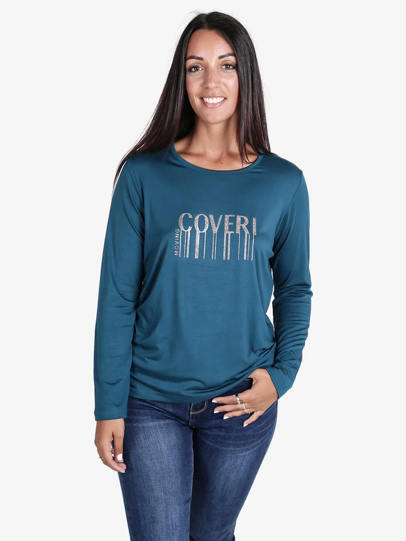 Maglia girocollo da donna con stampa - ottanio