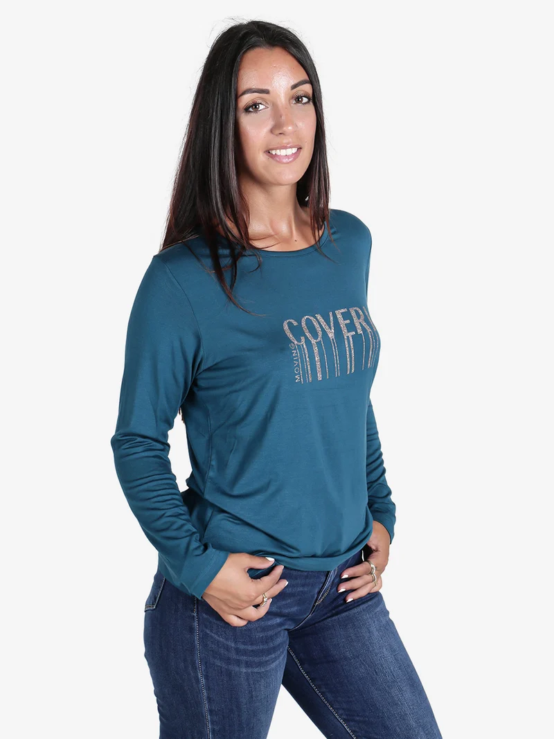 Maglia girocollo da donna con stampa - ottanio