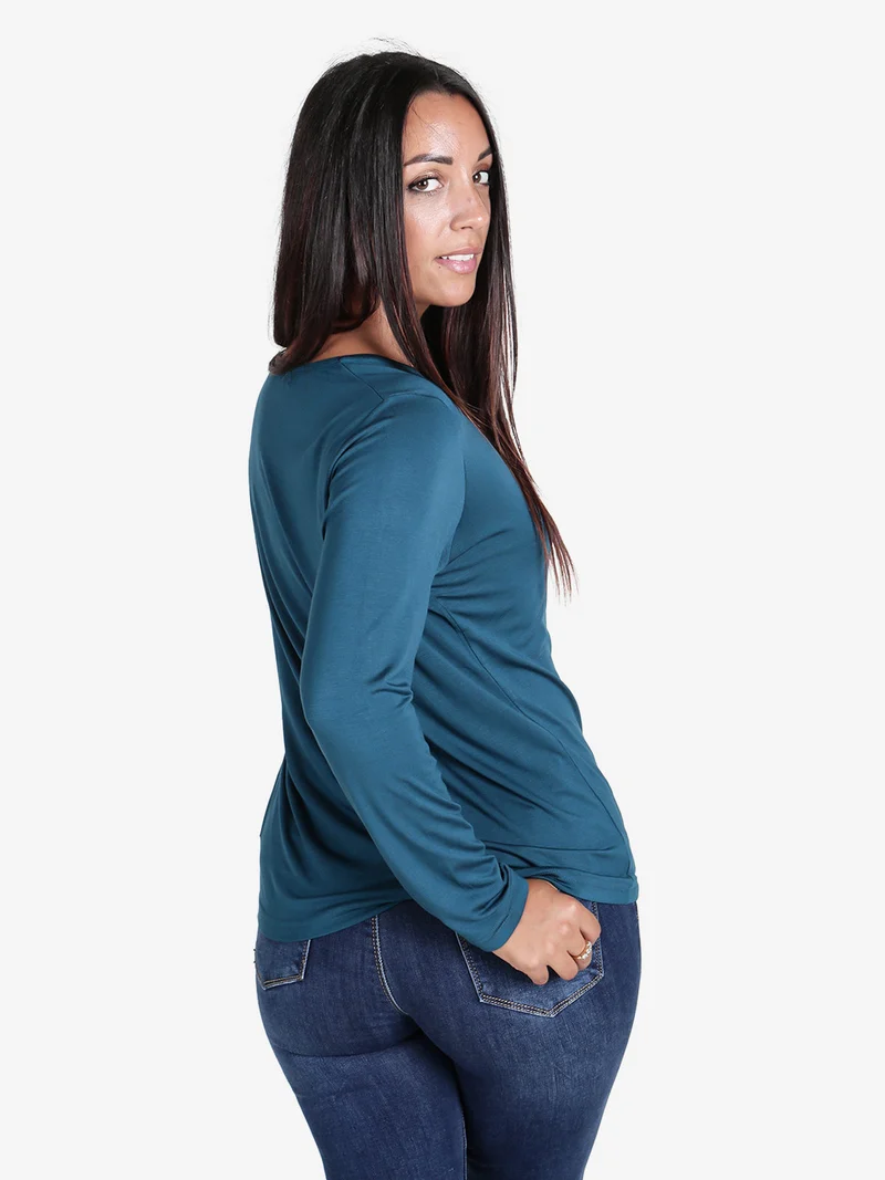Maglia girocollo da donna con stampa - ottanio