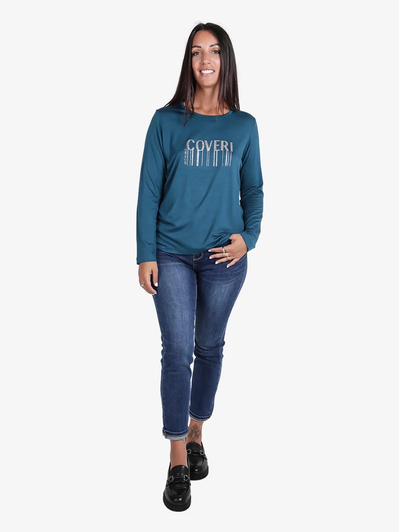 Maglia girocollo da donna con stampa - ottanio