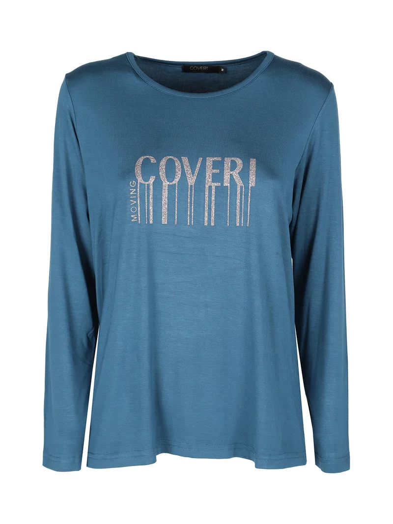 Maglia girocollo da donna con stampa - ottanio