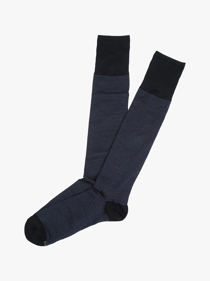 Calze lunghe da uomo in cotone mercerizzato a righe sottili - blu scuro