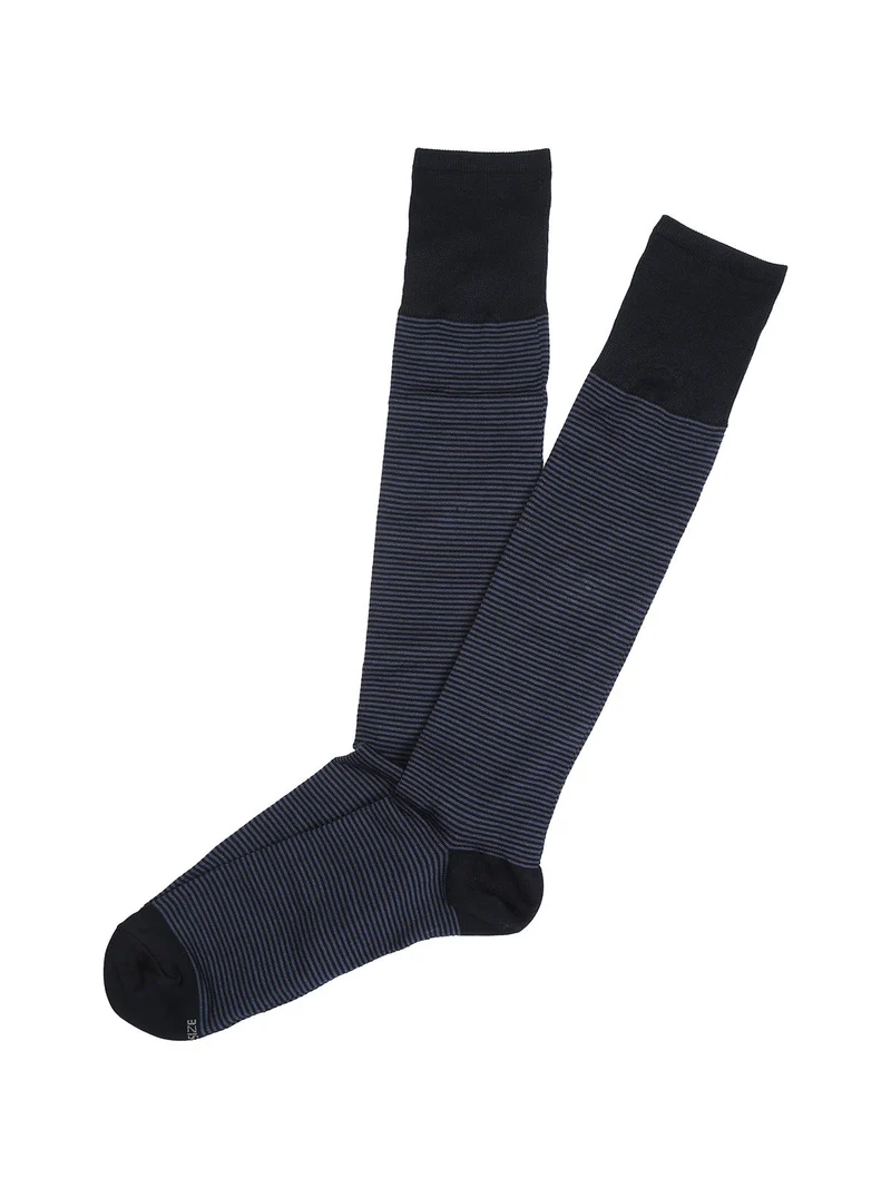 Calze lunghe da uomo in cotone mercerizzato a righe sottili - blu scuro