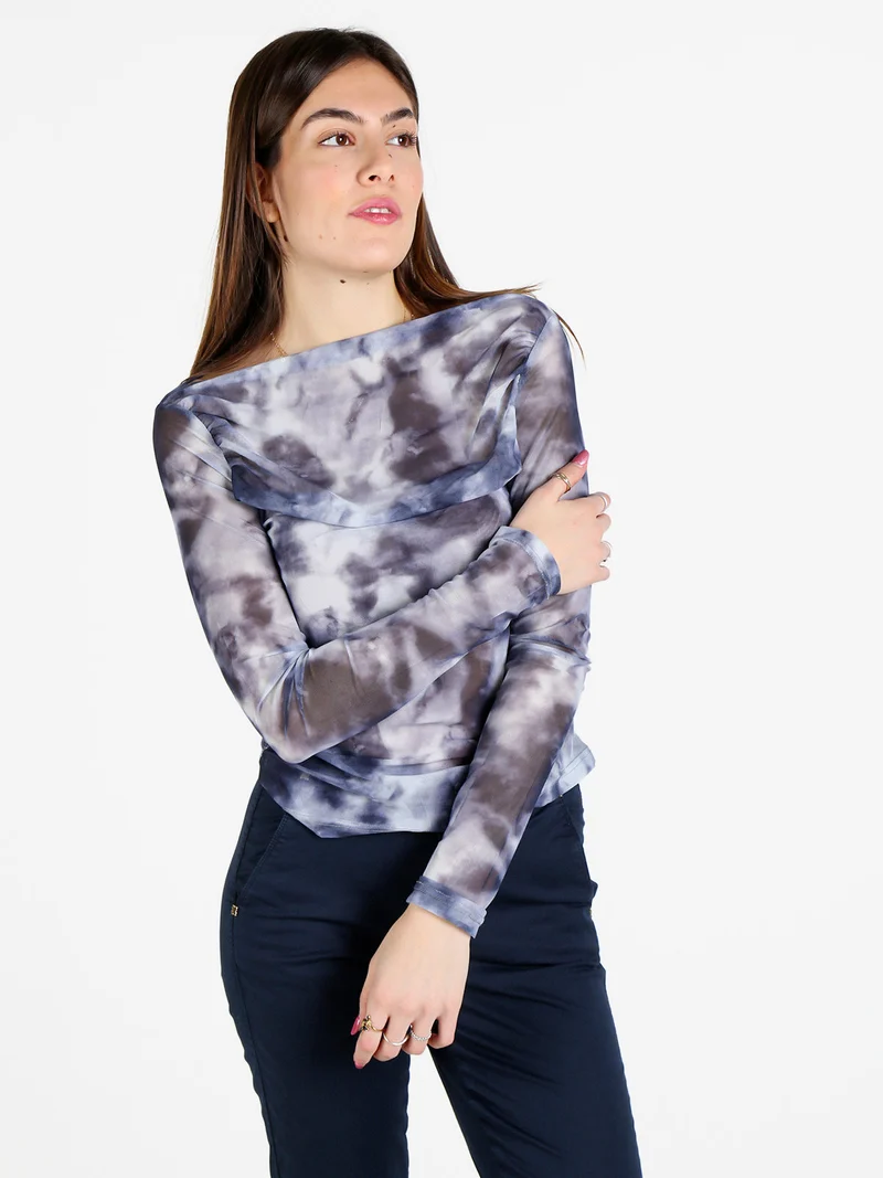 Maglia donna velata a maniche lunghe con scollo a barca - grigio