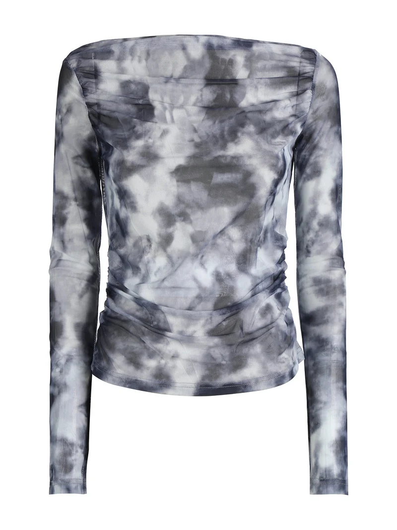 Maglia donna velata a maniche lunghe con scollo a barca - grigio