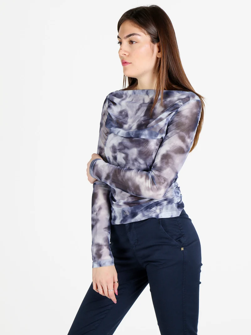 Maglia donna velata a maniche lunghe con scollo a barca - grigio