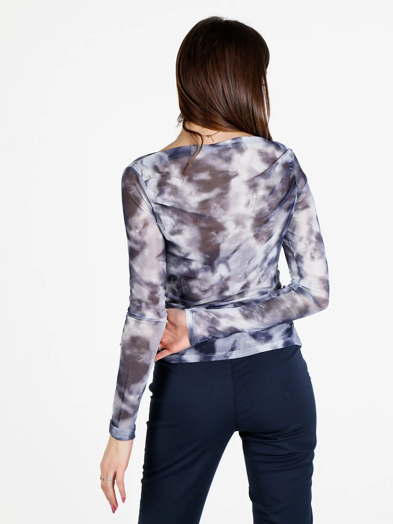Maglia donna velata a maniche lunghe con scollo a barca - grigio