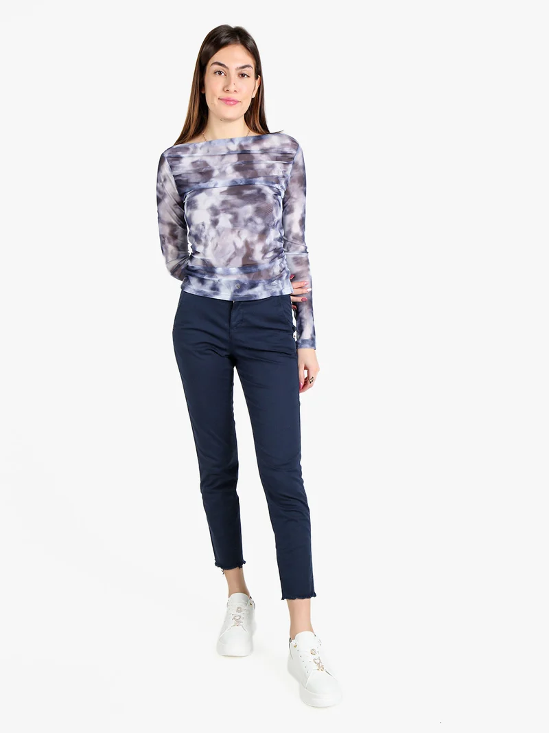 Maglia donna velata a maniche lunghe con scollo a barca - grigio