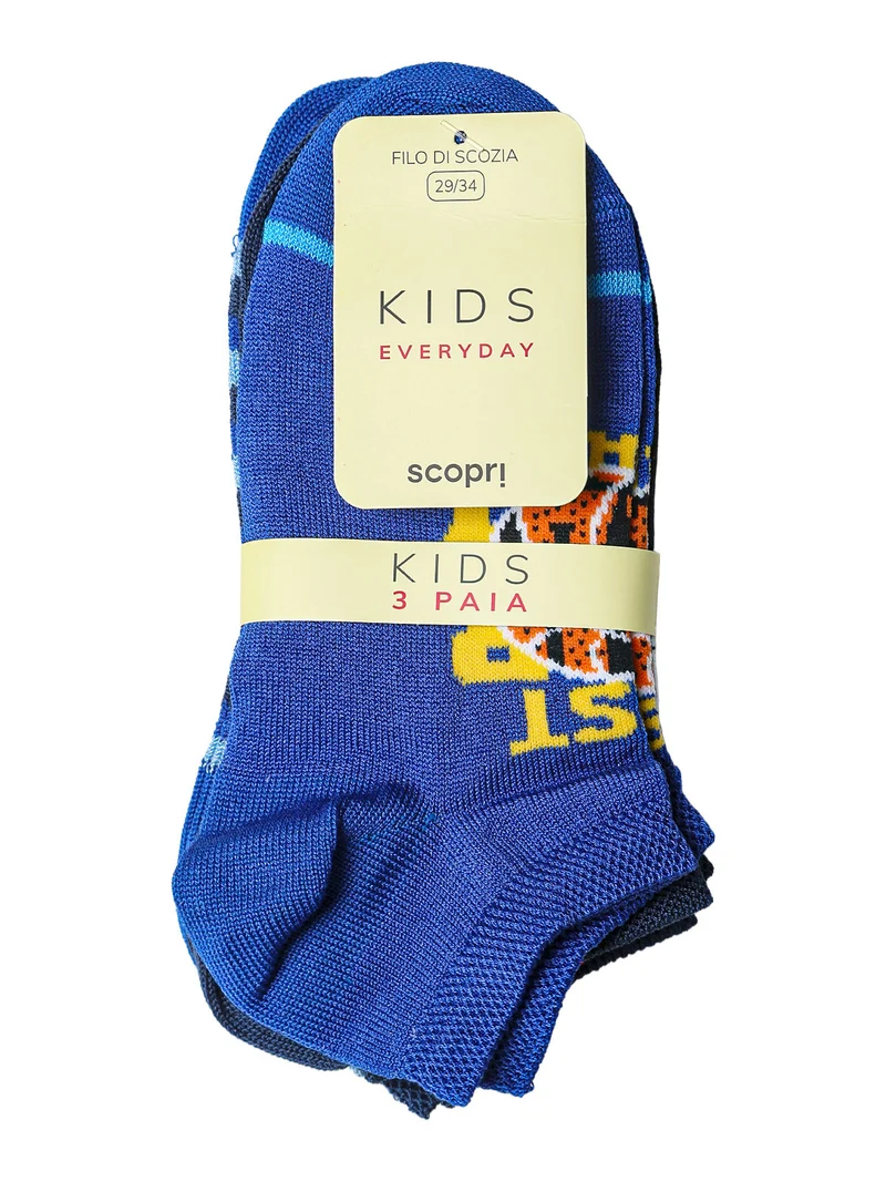Confezione da 3 paia di calze corte da bambino in filo di scozia - blu