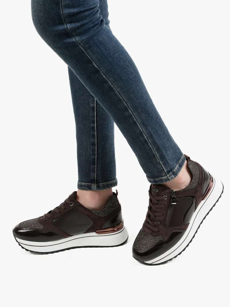 Sneakers donna lurex con platform - moro