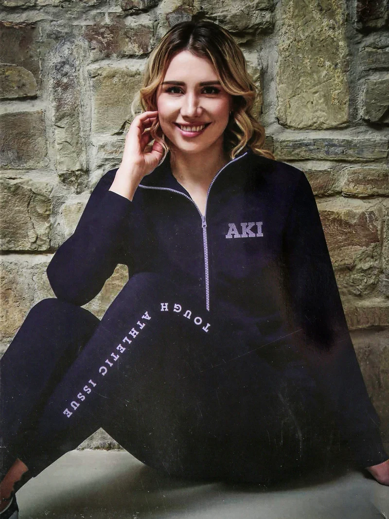 Tuta sportiva da donna felpata con zip - blu scuro