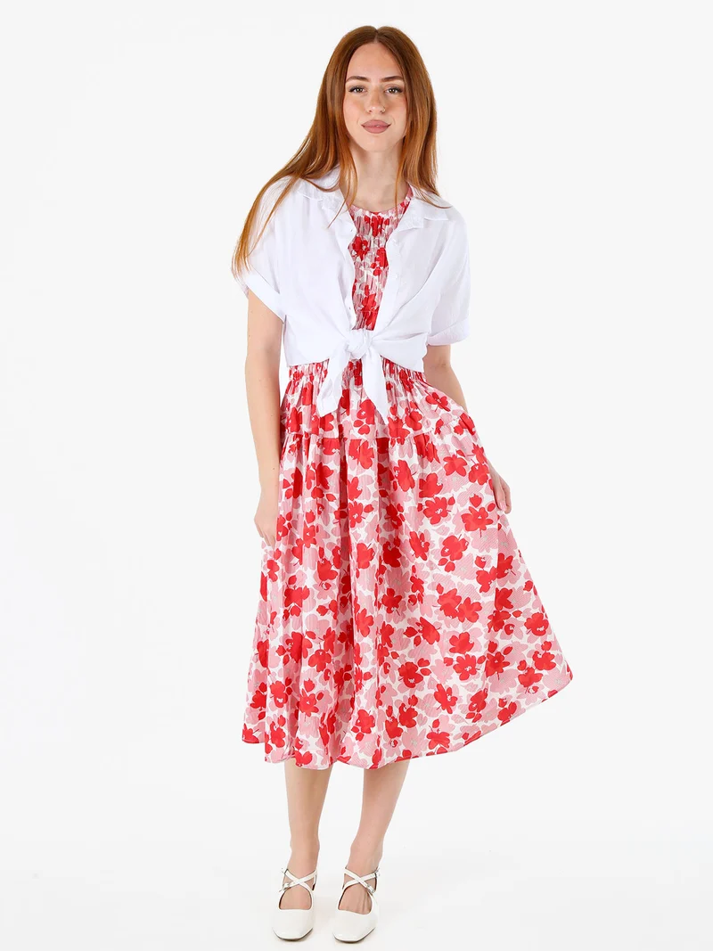 Abito donna smanicato in cotone con stampe - rosso