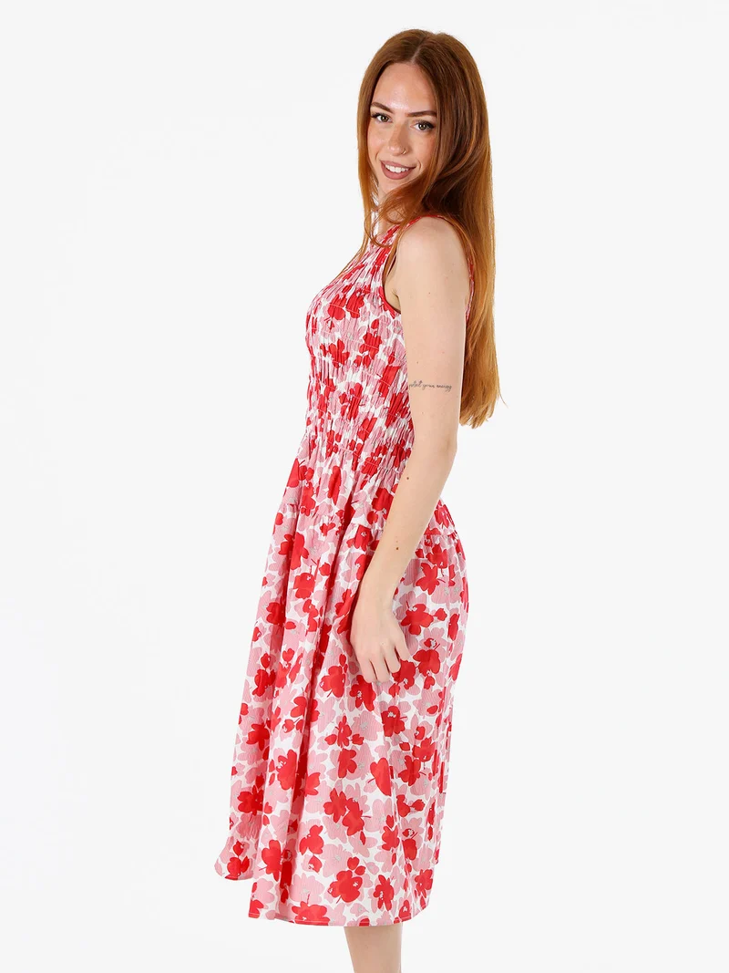 Abito donna smanicato in cotone con stampe - rosso