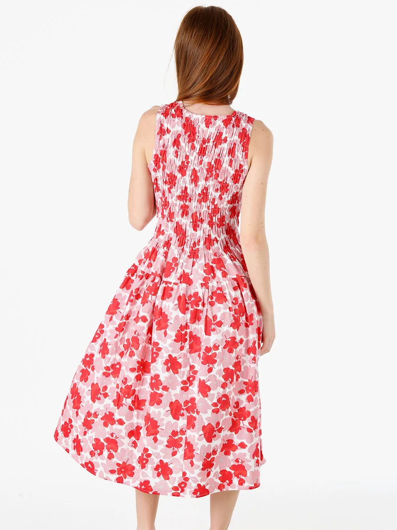 Abito donna smanicato in cotone con stampe - rosso