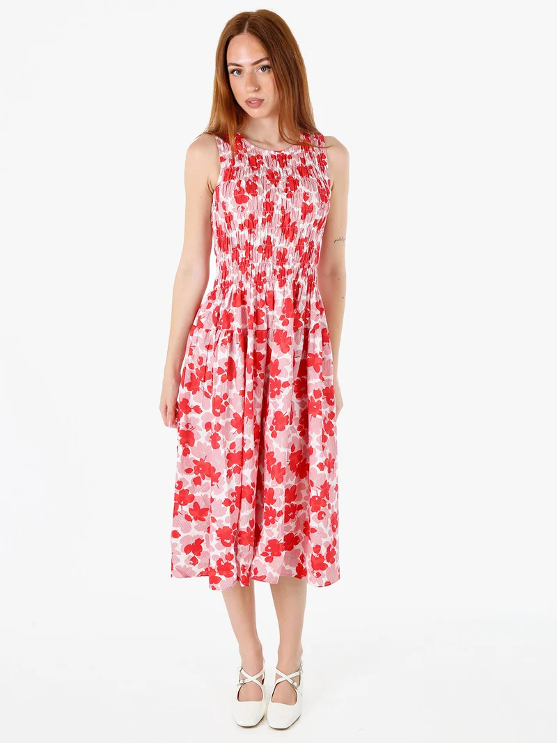 Abito donna smanicato in cotone con stampe - rosso