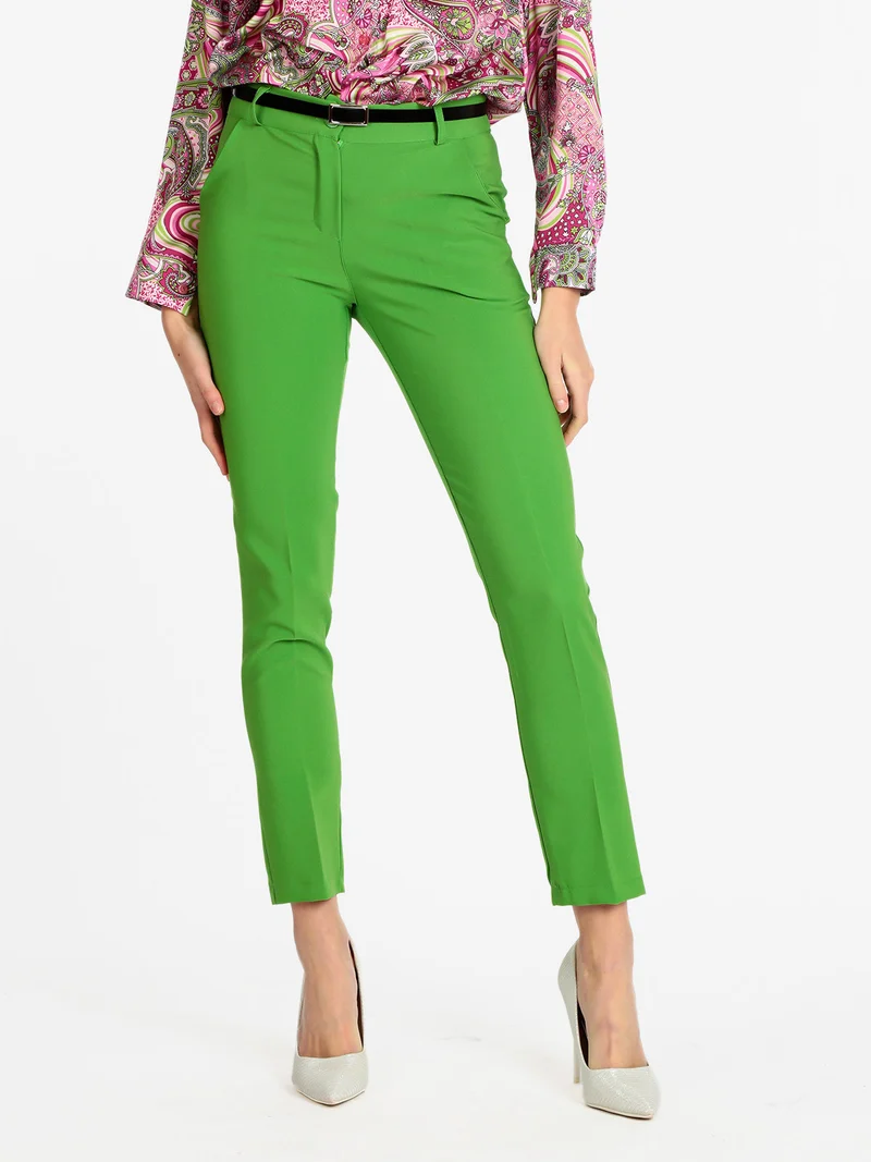 Pantaloni donna eleganti con cintura - verde