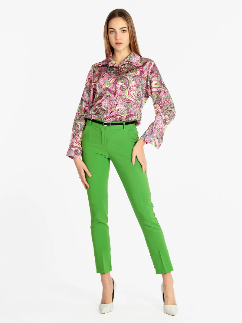 Pantaloni donna eleganti con cintura - verde