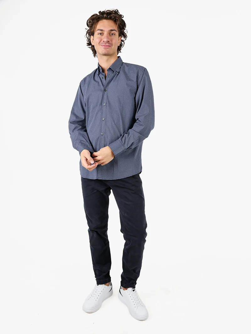 Camicia da uomo in cotone a maniche lunghe con stampe - blu