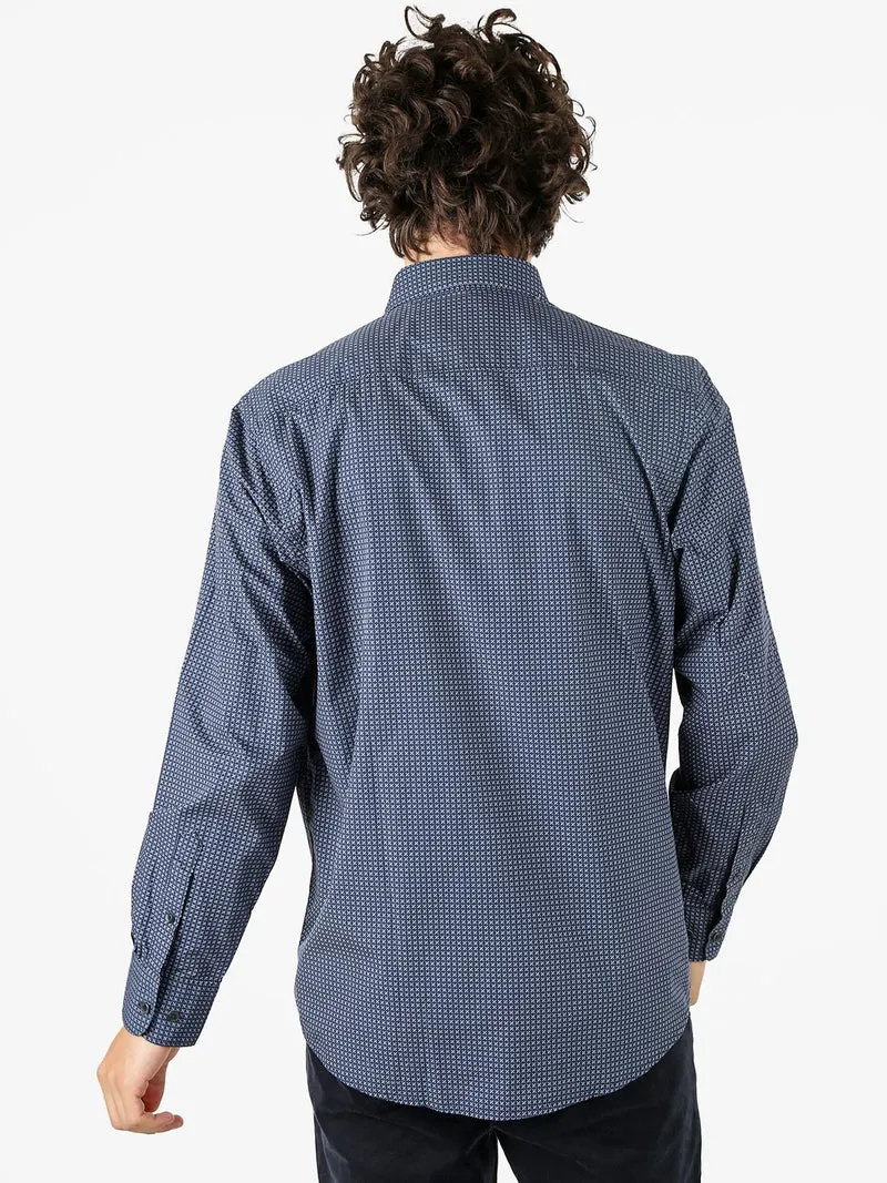Camicia da uomo in cotone a maniche lunghe con stampe - blu
