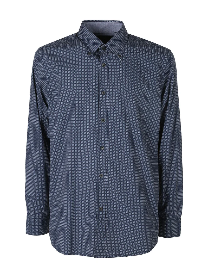 Camicia da uomo in cotone a maniche lunghe con stampe - blu