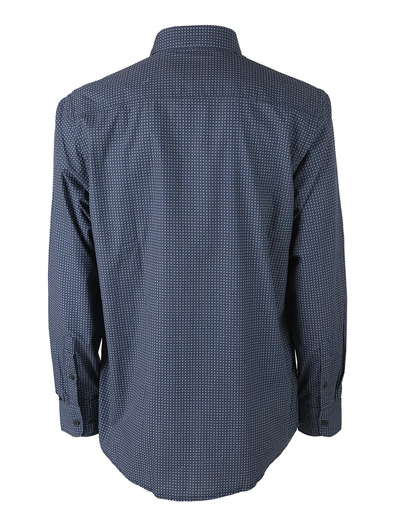 Camicia da uomo in cotone a maniche lunghe con stampe - blu