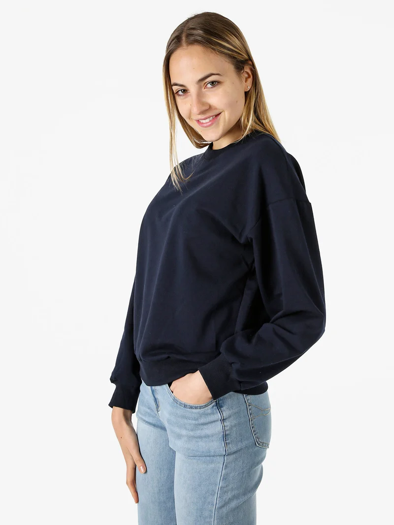 Felpa girocollo da donna in cotone - blu scuro