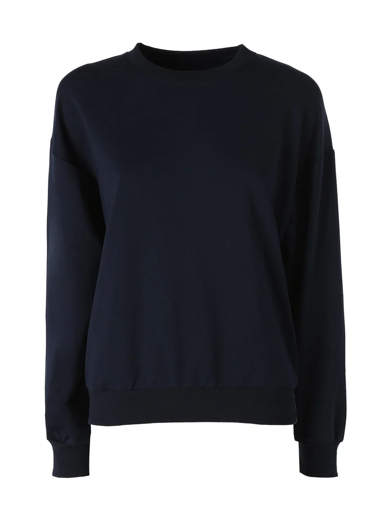Felpa girocollo da donna in cotone - blu scuro