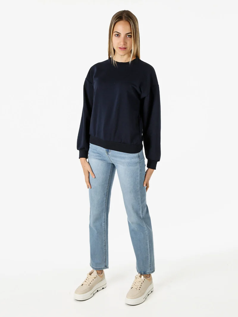 Felpa girocollo da donna in cotone - blu scuro