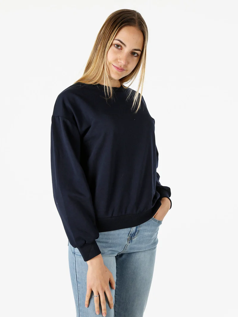Felpa girocollo da donna in cotone - blu scuro