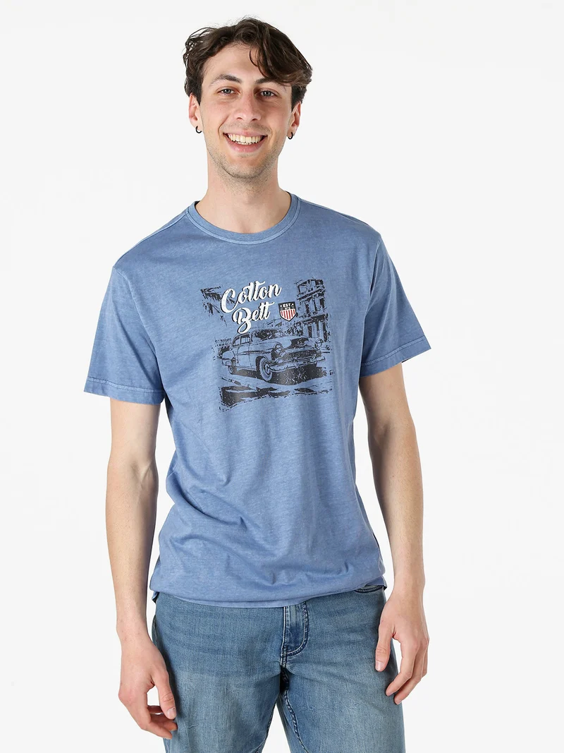 T-shirt da uomo in cotone con stampa - blu