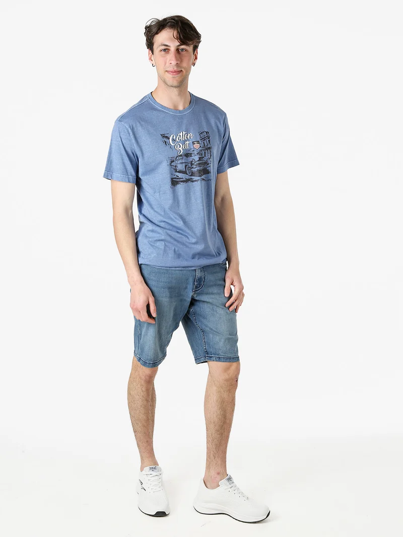 T-shirt da uomo in cotone con stampa - blu