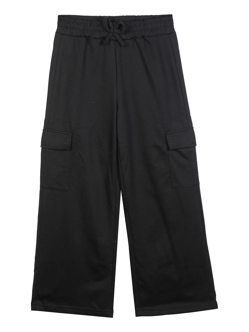 Pantaloni da bambina a gamba larga con tasconi - nero