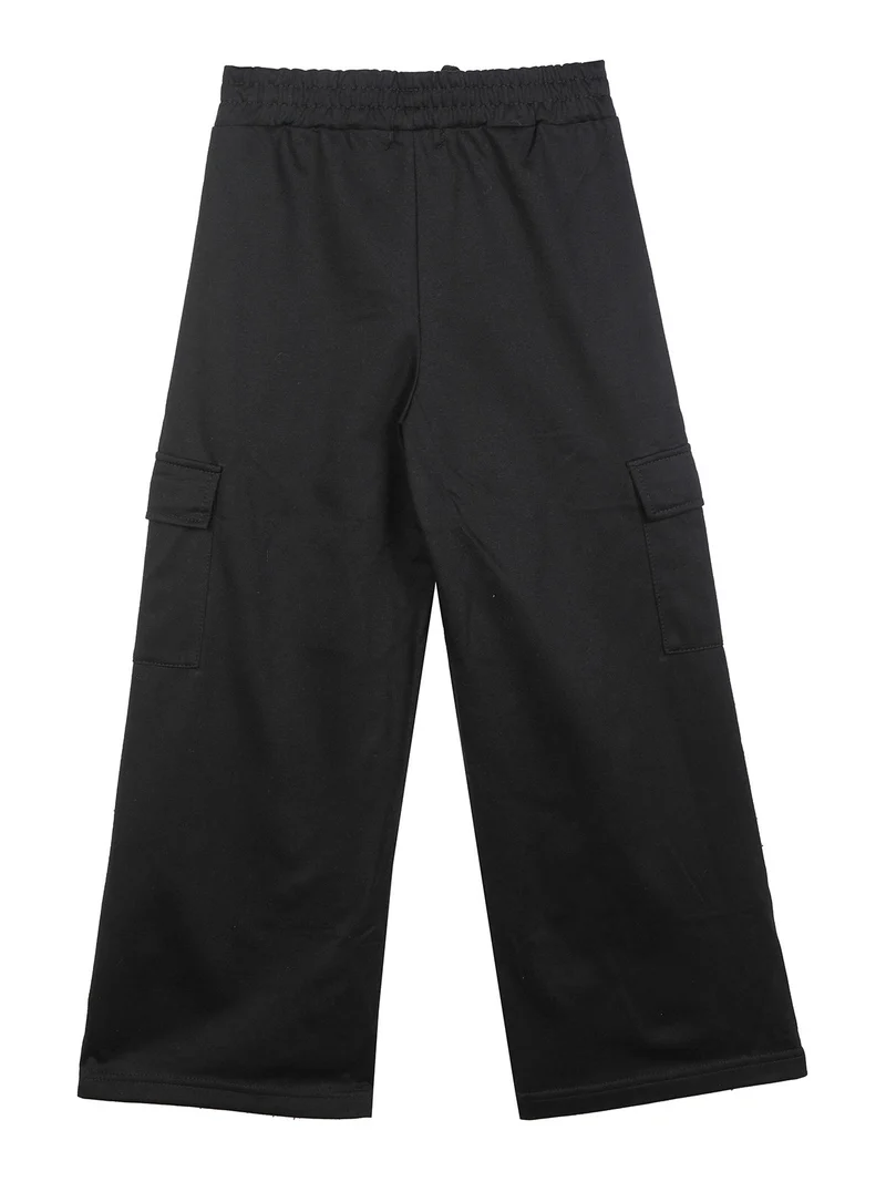 Pantaloni da bambina a gamba larga con tasconi - nero