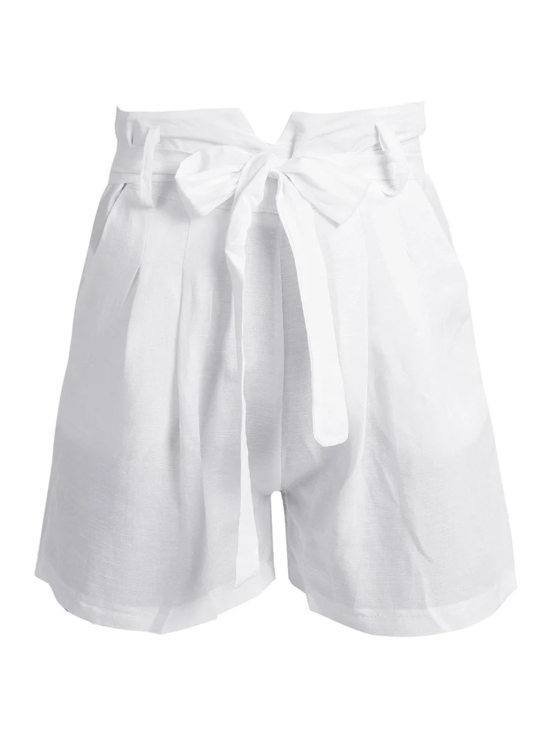 Shorts a vita alta misto lino - bianco