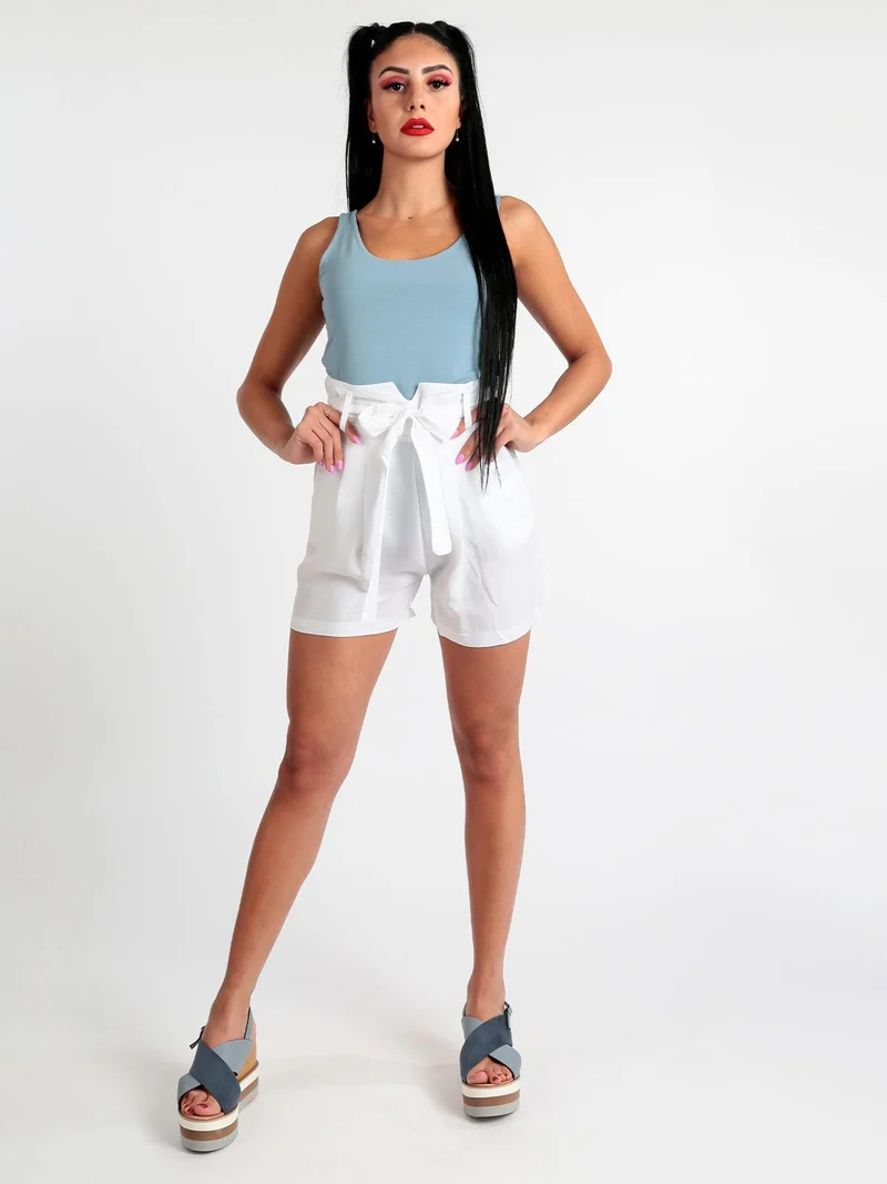 Shorts a vita alta misto lino - bianco