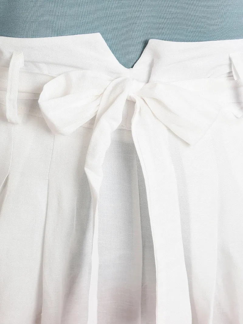 Shorts a vita alta misto lino - bianco