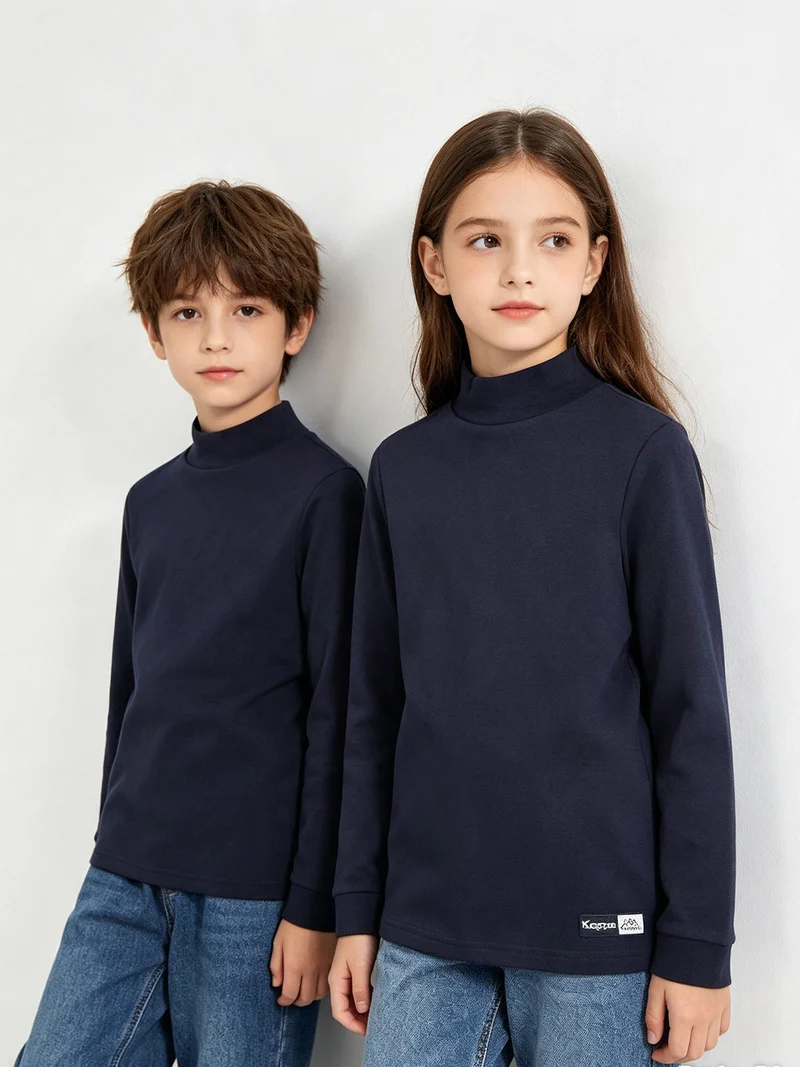 Maglia da ragazzi in cotone con collo a lupetto - blu scuro
